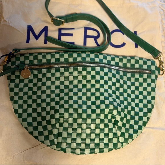 Clare V. Grande Fanny in Fern & Mist Woven Checker NWT - Picture 5 of 7